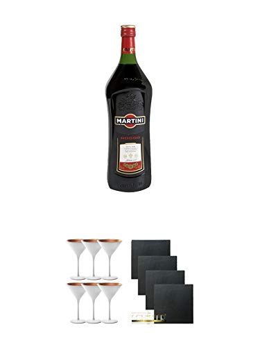 Martini Rosso Vermouth 1,5 Liter + Stölzle Cocktail-und Martiniglas Olympic Serie 6 Gläser - 1408825 + Schiefer Glasuntersetzer quadratisch 4 x ca. 9,5 cm Durchmesser von Unbekannt