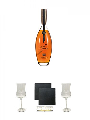 Marzadro Grappa Affina Riserva Rovere Oak/Eiche 1,0 Liter + Marzadro Grappa Gläser mit Eichstrich 2cl und 4cl 1 Stück + Schiefer Glasuntersetzer eckig ca. 9,5 cm Ø 2 Stück + Marzadro Grappa Gläser mit Eichstrich 2cl und 4cl 1 Stück von Unbekannt