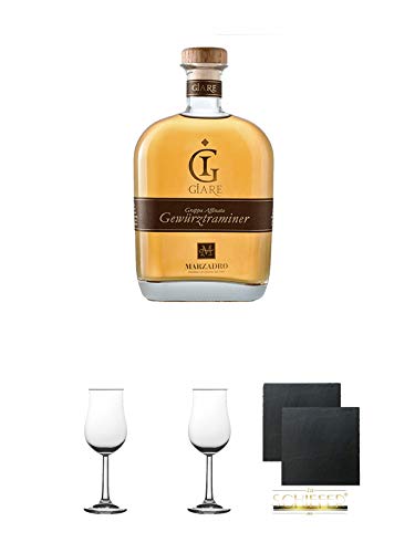 Marzadro Grappa GIARE Gewürztraminer 0,7 Liter + 2 Bugatti Nosing Gläser mit Eichstrich 2cl und 4cl + Schiefer Glasuntersetzer eckig ca. 9,5 cm Ø von Unbekannt