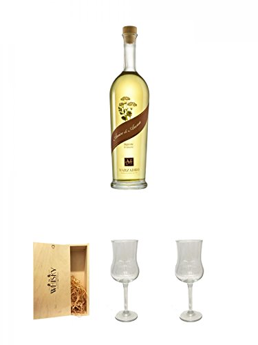 Marzadro Tradizione "LAGO di GARDA" Anice Likör 0,7 Liter + 1a Whisky Holzbox für 2 Flaschen mit Schiebedeckel + Marzadro Grappa Gläser mit Eichstrich 2cl und 4cl 1 Stück + Marzadro Grappa Gläser mit Eichstrich 2cl und 4cl 1 Stück von Unbekannt