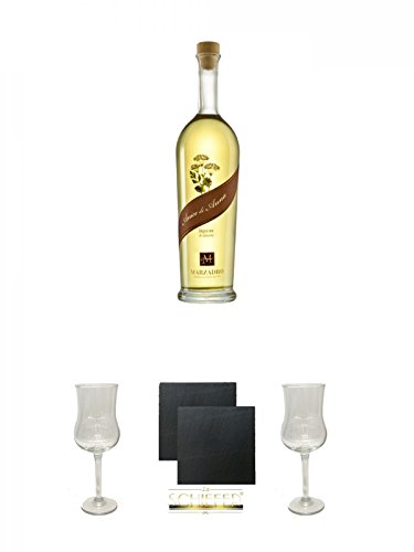 Marzadro Tradizione "LAGO di GARDA" Anice Likör 0,7 Liter + Marzadro Grappa Gläser mit Eichstrich 2cl und 4cl 1 Stück + Schiefer Glasuntersetzer eckig ca. 9,5 cm Ø 2 Stück + Marzadro Grappa Gläser mit Eichstrich 2cl und 4cl 1 Stück von Unbekannt