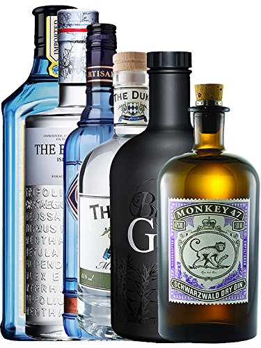 Mega Gin Set 1 x Bombay Sapphire Gin 0,7 Liter, 1 x The Botanist Islay 0,7 Liter, 1 x The Duke Dry BIO Gin 0,7 Liter, 1 x Citadelle Gin 0,7 Liter, 1 x Black Gin Gansloser 0,7 Liter, 1 x Monkey 47 Schwarzwald Dry Gin 0,5 Liter von Unbekannt