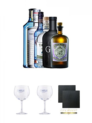 Mega Gin Set 1 x Bombay Sapphire Gin 0,7 Liter, 1 x The Botanist Islay 0,7 Liter, 1 x The Duke Dry BIO Gin 0,7 Liter, 1 x Citadelle Gin 0,7 Liter, 1 x Black Gin Gansloser 0,7 Liter, 1 x Monkey 47 Schwarzwald Dry Gin 0,5 Liter + Citadelle Ballon GIN Glas 1 von Unbekannt