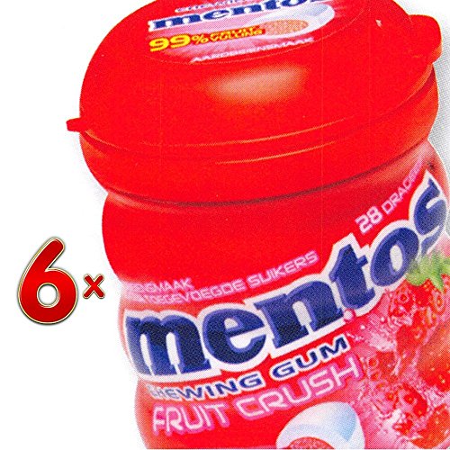 Mentos Gum Fruit Crush Fraise 6 x 1 Dose (Kaugummidose Erdbeere) von Perfetti Van Melle