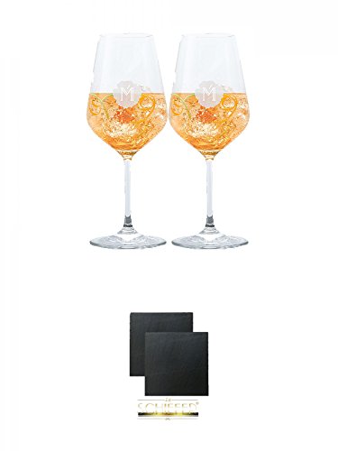 Miamee Goldwasser Cocktail Gläser mit 5cl Eichstrich 2 Stück + Schiefer Glasuntersetzer eckig ca. 9,5 cm Ø 2 Stück von Unbekannt