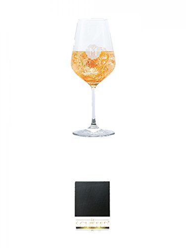 Miamee Goldwasser Cocktail Glas mit 5cl Eichstrich 1 Stück + Schiefer Glasuntersetzer eckig ca. 9,5 cm Durchmesser von Unbekannt