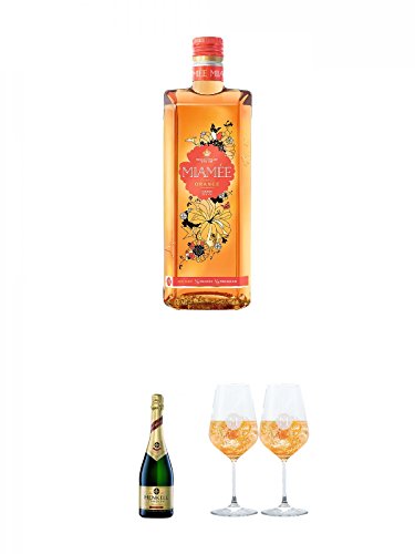 Miamee Orange Goldwasser Likör 0,7 Liter + Henkell Sekt Trocken Deutschland 0,75 Liter + Miamee Goldwasser Cocktail Gläser mit 5cl Eichstrich 2 Stück von Unbekannt