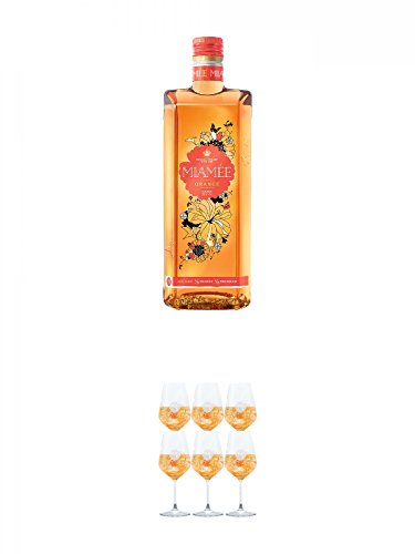 Miamee Orange Goldwasser Likör 0,7 Liter + Miamee Goldwasser Cocktail Gläser mit 5cl Eichstrich 6 Stück von Unbekannt