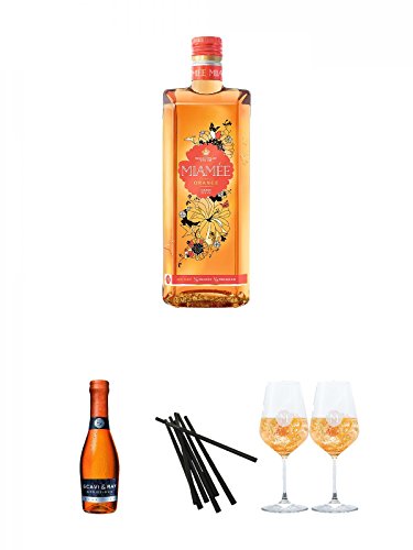 Miamee Orange Goldwasser Likör 0,7 Liter + Scavi & Ray Sprizzione 0,75 Liter + SCAVI & RAY Trinkhalme für Piccolo 24 Stück + Miamee Goldwasser Cocktail Gläser mit 5cl Eichstrich 2 Stück von Unbekannt