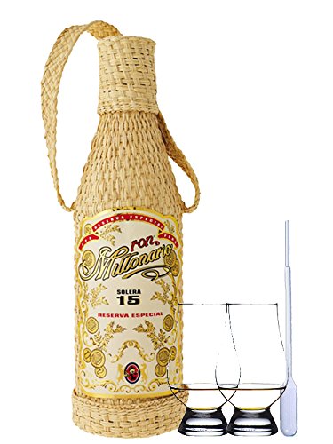 Millonario Solera Reserva Especial 15 Jahre Peru 0,7 Liter + 2 Glencairn Gläser + Einwegpipette 1 Stück von Unbekannt