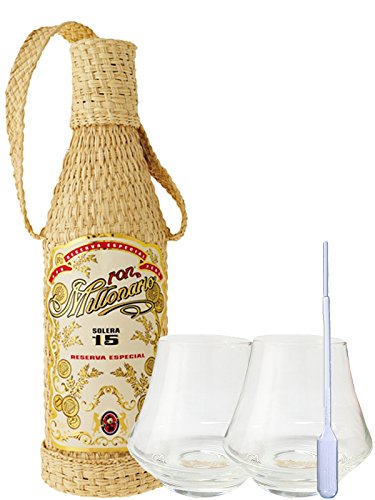 Millonario Solera Reserva Especial 15 Jahre Peru 0,7 Liter + 2 Millonario Gläser + Einwegpipette 1 Stück von Unbekannt