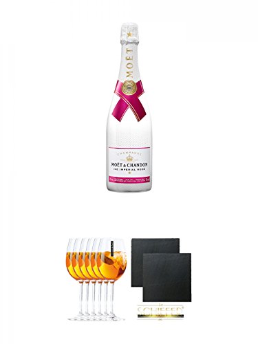 Moet Chandon Imperial Ice - ROSE - Champagner 0,75 Liter + Scavi & Ray Prosecco Sprizzione (kein Grünstich) Rastal Glas 6 Stück + Schiefer Glasuntersetzer eckig ca. 9,5 cm Ø 2 Stück von Unbekannt