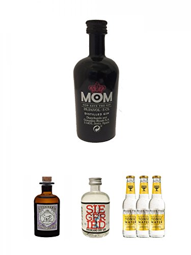 Mom God Save the Gin England 0,05 Liter Miniatur + Monkey 47 Schwarzwald Dry Gin 5 cl MINIATUR + Siegfried Rheinland Dry Gin Deutschland 0,04 Liter Miniatur + Fever Tree Tonic Water 3 x 0,2 Liter von Unbekannt