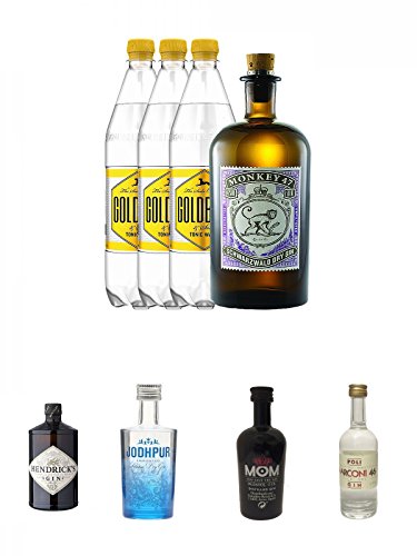 Monkey 47 Gin & 3 x 1,0 Liter Goldberg BIG Tonic Set + Hendricks Gin Small Batch 5 cl + Jodhpur Premium London Dry Gin England 0,05 Liter MINI + Mom God Save the Gin England 0,05 Liter Miniatur + Poli Marconi 46 Gin 0,05 Liter Mini von Unbekannt