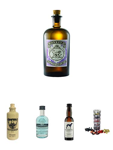 Monkey 47 Schwarzwald Dry Gin 0,5 Liter + Knut Hansen Dry Gin 0,05 Liter Miniatur + London No. 1 Gin 5 cl Miniatur + Windspiel Premium Dry Gin Deutschland Miniatur 0,04 Liter + Gin Flight Gewürze zum Verfeinern von Gin Tonic 1er Pack 1 x 12 Gramm von Unbekannt