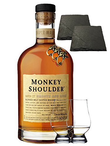 Monkey Shoulder Blended Malt Whisky 0,7 Liter + 2 Glencairn Gläser und 2 Schieferuntersetzer ca. 9,5 cm von Unbekannt