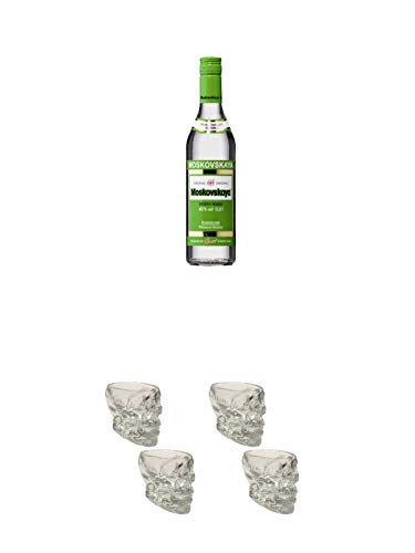 Moskovskaya Vodka 0,5 Liter + Wodka Totenkopf Shotglas 2 Stück + Wodka Totenkopf Shotglas 2 Stück von Unbekannt