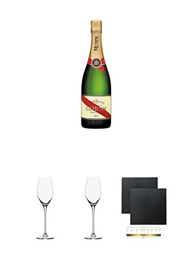 Mumm Cordon Rouge Champagner 0,75 Liter + Champagnerkelch Stölzle Exquisit Royal Serie - 149/29 + Champagnerkelch Stölzle Exquisit Royal Serie - 149/29 + Schiefer Glasuntersetzer eckig ca. 9,5 cm Ø 2 Stück Mumm Cordon Rouge Champagner 0,75 Liter + Champagnerkelch Stölzle Exquisit Royal Serie - 149/29 + Champagnerkelch Stölzle Exquisit Royal Serie - 149/29 + Schiefer Glasuntersetzer eckig ca. 9,5 cm Ø 2 Stück von Unbekannt