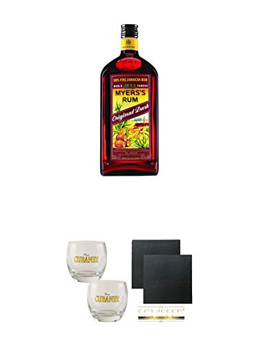 Myers's Original Dark Rum 4 Jahre Jamaika 0,7 Liter + Ron Cubaney Rum Tumbler 2 Stück + Schiefer Glasuntersetzer eckig ca. 9,5 cm Ø 2 Stück von Unbekannt