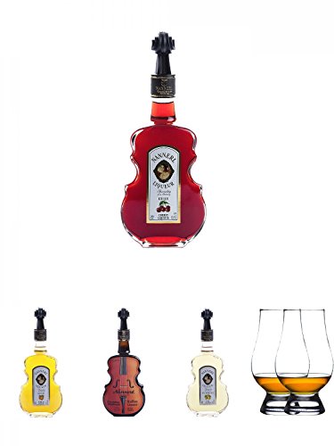 Nannerl Cherry Likör in Geigenform 0,5 Liter + Nannerl Marillen Likör 20 % in Geigenform 0,5 Liter + Nannerl Violine Kaffee - Likör 15% in Geigenform 0,5 Liter + Nannerl Williamsbirnen - Likör 20 % in Geigenform 0,5 Liter + The Glencairn Glas Stölzle 2 St Nannerl Cherry Likör in Geigenform 0,5 Liter + Nannerl Marillen Likör 20 % in Geigenform 0,5 Liter + Nannerl Violine Kaffee - Likör 15% in Geigenform 0,5 Liter + Nannerl Williamsbirnen - Likör 20 % in Geigenform 0,5 Liter + The Glencairn Glas Stölzle 2 St von Unbekannt