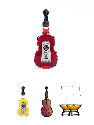 Nannerl Cherry Likör in Geigenform 0,5 Liter + Nannerl Marillen Likör 20% in Geigenform 0,5 Liter + Nannerl Violine Kaffee - Likör 15% in Geigenform 0,5 Liter + The Glencairn Glas Stölzle 2 Stück von Unbekannt