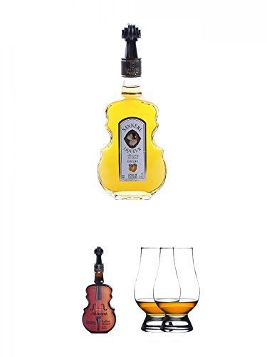 Nannerl Marillen Likör 20% in Geigenform 0,5 Liter + Nannerl Violine Kaffee - Likör 15% in Geigenform 0,5 Liter + The Glencairn Glas Stölzle 2 Stück von Unbekannt