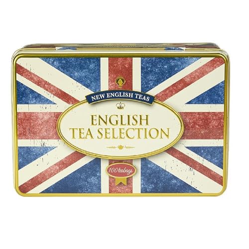New English Teas - English Tea Selection (Breakfast, Earl Grey, Afternoon) 100 Tea Bags - Union Jack Vintage Tin von New English Teas