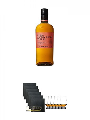 Nikka Coffey Grain Japanischer Whisky 0,7 Liter + Schiefer Glasuntersetzer eckig 6 x ca. 9,5 cm Durchmesser + The Glencairn Glass Whisky Glas Stölzle 6 Stück von Unbekannt