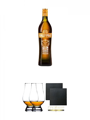 Noilly Prat AMBRE 0,75 Liter + The Glencairn Glas Stölzle 2 Stück + Schiefer Glasuntersetzer eckig ca. 9,5 cm Ø 2 Stück von Unbekannt