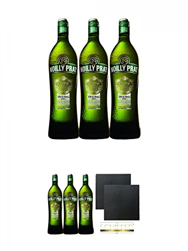 Noilly Prat Dry 3 x 0,75 Liter + Noilly Prat Dry 3 x 0,75 Liter + Schiefer Glasuntersetzer eckig ca. 9,5 cm Ø 2 Stück von Unbekannt