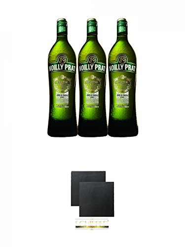 Noilly Prat Dry 3 x 0,75 Liter + Schiefer Glasuntersetzer eckig ca. 9,5 cm Ø 2 Stück von Unbekannt