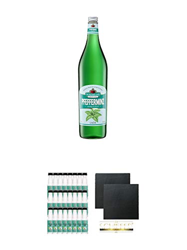 Nordbrand Pfefferminzlikör 3,0 Liter Magnum + Berliner Luft Pfefferminzlikör 24 x 0,02 Liter + Schiefer Glasuntersetzer eckig ca. 9,5 cm Ø 2 Stück von Diverse