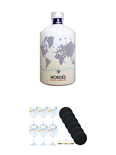 Nordes Atlantic Gin 0,7 Liter + Gin Sul Copo Ballon Glas 6 Stück + Schiefer Glasuntersetzer rund 6 x ca. 9,5 cm Durchmesser von Unbekannt