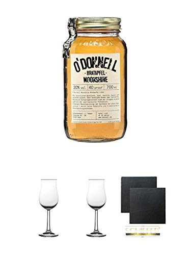 ODonnell Bratapfel 20% 0,7 Liter + 2 Bugatti Nosing Gläser mit Eichstrich 2cl und 4cl + 2 Schiefer Glasuntersetzer eckig ca. 9,5 cm Ø von Unbekannt