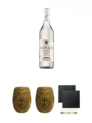 Old Pascas Ron Blanco Rum Barbardos 1,0 Liter + Plantation MUG ohne Eichstrich 1 Stück + Plantation MUG ohne Eichstrich 1 Stück + Schiefer Glasuntersetzer eckig ca. 9,5 cm Ø 2 Stück von Unbekannt