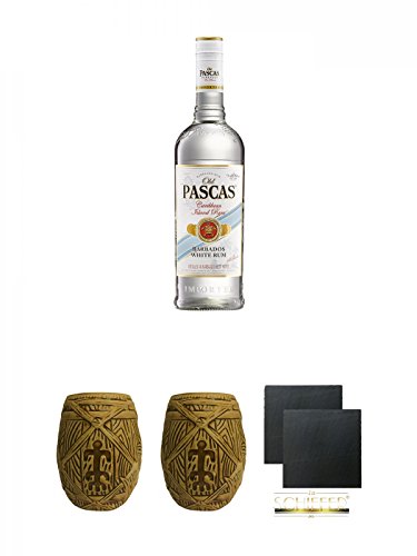 Old Pascas White Rum Barbardos 0,7 Liter + Plantation MUG ohne Eichstrich 1 Stück + Plantation MUG ohne Eichstrich 1 Stück + Schiefer Glasuntersetzer eckig ca. 9,5 cm Ø 2 Stück von Unbekannt