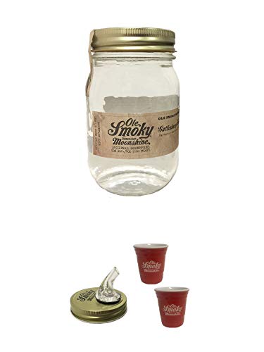 Ole Smoky Moonshine Original (100 proof) im 0,5 Liter Glas + Ole Smoky Ausgiesser + Ole Smoky Shot Becher rot 2 Stück von Unbekannt