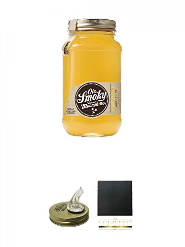 Ole Smoky - Pineapple - 20% im 0,5 Liter Glas + Ole Smoky Ausgiesser + Schiefer Glasuntersetzer eckig ca. 9,5 cm Durchmesser von Unbekannt