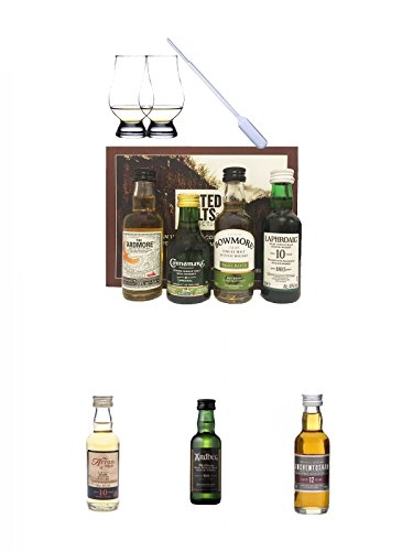 Peated Malts of Distinction 4 x 5 cl Miniaturen + 2 Glencairn Gläser + 1 Pipette + Arran 10 Jahre Single Malt Whisky Miniatur 5 cl + Ardbeg Ten 10 Jahre Single Malt Whisky Miniatur 5 cl + Auchentoshan 12 Jahre Single Malt Whisky Miniatur 5 cl von Unbekannt