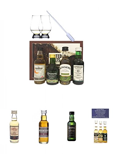 Peated Malts of Distinction 4 x 5 cl Miniaturen + 2 Glencairn Gläser + 1 Pipette + Arran 10 Jahre Single Malt Whisky Miniatur 5 cl + Auchentoshan 12 Jahre Single Malt Whisky Miniatur 5 cl + Ardbeg Ten 10 Jahre Single Malt Whisky Miniatur 5 cl + Collectors von Unbekannt