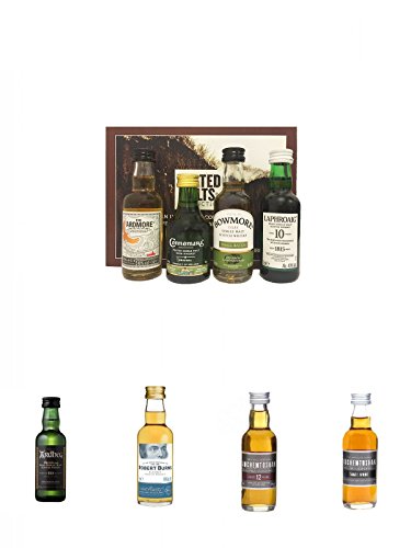 Peated Malts of Distinction 4 x 5 cl Miniaturen + Ardbeg Ten 10 Jahre Single Malt Whisky Miniatur 5 cl + Arran Robert Burns Blended Scotch Miniatur 5 cl + Auchentoshan 12 Jahre Single Malt Whisky Miniatur 5 cl + Auchentoshan Three Wood Single Malt Whisky von Unbekannt