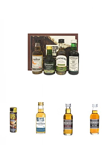 Peated Malts of Distinction 4 x 5 cl Miniaturen + Big Peat Single Malt Whisky Miniatur 5 cl + Arran Robert Burns Blended Scotch Miniatur 5 cl + Auchentoshan 12 Jahre Single Malt Whisky Miniatur 5 cl + Auchentoshan Three Wood Single Malt Whisky Miniatur 5 von Unbekannt