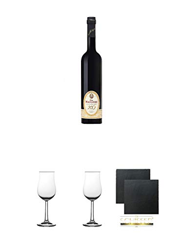 Pere Magloire Calvados XO Pays d' Auge Frankreich 0,7 Liter + 2 Bugatti Nosing Gläser mit Eichstrich 2cl und 4cl + 2 Schiefer Glasuntersetzer eckig ca. 9,5 cm Ø von Unbekannt