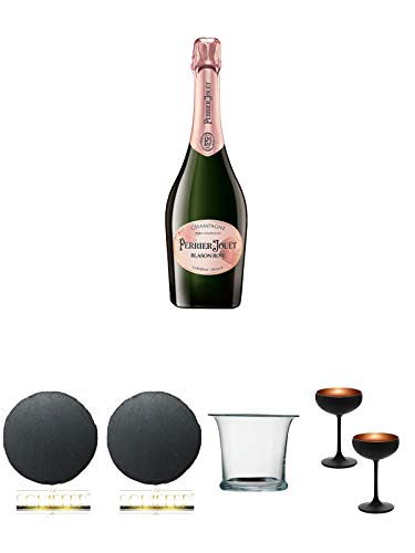 Perrier Jouet Blason Rosé Champagner 0,75 Liter + Schiefer Glasuntersetzer RUND ca. 9,5 cm Durchmesser + Schiefer Glasuntersetzer RUND ca. 9,5 cm Durchmesser + Sekt/Champagnerkühler mundgeblasen 1 Stück - 2000055 + Sektschale/Champagnerschale Stölzle 2 G von Unbekannt