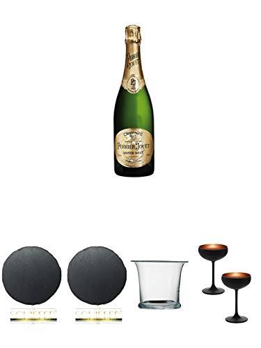 Perrier Jouet Grand Brut Champagner 0,75 Liter + Schiefer Glasuntersetzer RUND ca. 9,5 cm Durchmesser + Schiefer Glasuntersetzer RUND ca. 9,5 cm Durchmesser + Sekt/Champagnerkühler mundgeblasen 1 Stück - 2000055 + Sektschale/Champagnerschale Stölzle 2 Gl von Unbekannt