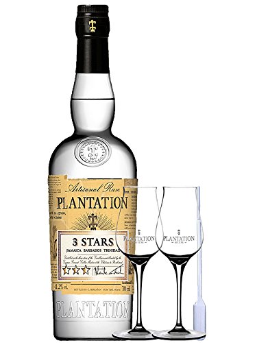 Plantation 3 Stars White Rum Jamaica, Barbados, Trinidad 0,7 Liter + 2 Plantation Stölzle Gläser ohne Eichstrich + Einwegpipette 1 Stück von Unbekannt