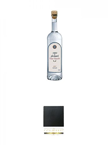 Plomari Ouzo 1,0 Liter + Schiefer Glasuntersetzer eckig ca. 9,5 cm Durchmesser von Unbekannt