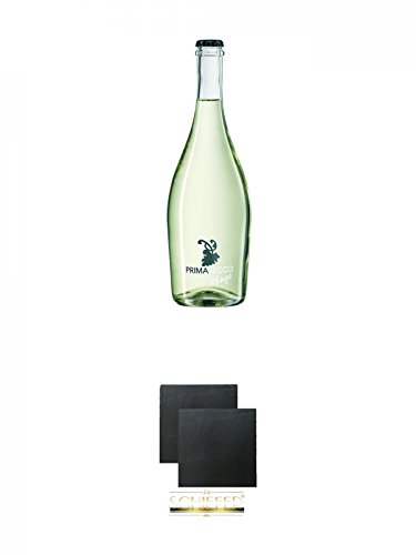 Primasecco Hugo trocken 0,7 Liter + Schiefer Glasuntersetzer eckig ca. 9,5 cm Ø 2 Stück von Unbekannt