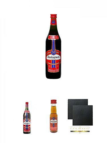 Ratzeputz Kräuterlikör 0,5 Liter + Ratzeputz Kräuterlikör 0,7 Liter + Ratzeputz Kräuterlikör 2 cl Miniatur + Schiefer Glasuntersetzer eckig ca. 9,5 cm Ø 2 Stück Ratzeputz Kräuterlikör 0,5 Liter + Ratzeputz Kräuterlikör 0,7 Liter + Ratzeputz Kräuterlikör 2 cl Miniatur + Schiefer Glasuntersetzer eckig ca. 9,5 cm Ø 2 Stück von Diverse
