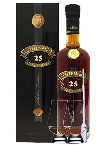 Ron Centenario 25 Jahre Gran Reserva Premium Rum Costa Rica 0,7 Liter + 2 Glencairn Gläser + Einwegpipette 1 Stück von Unbekannt